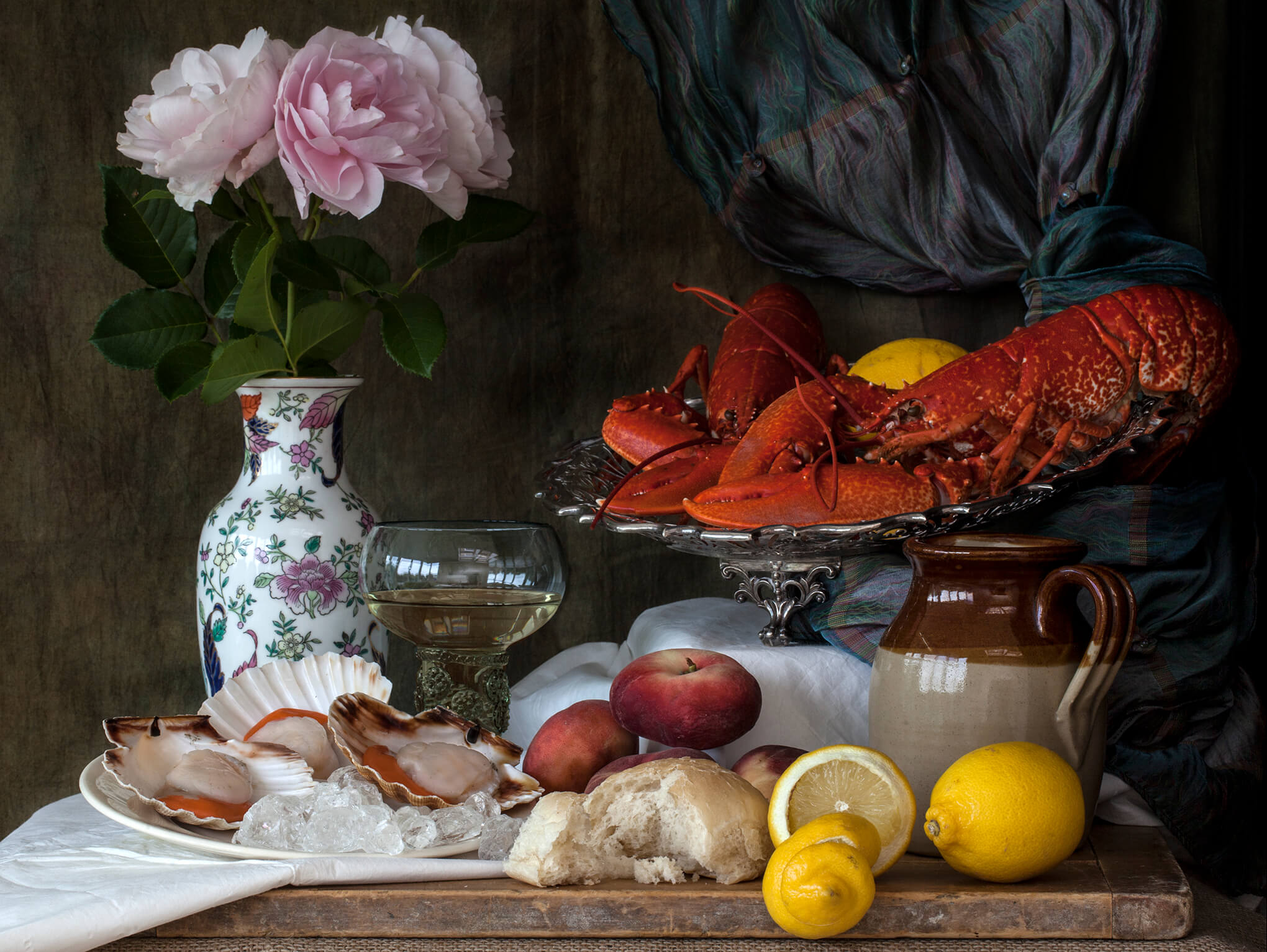 still life with lobster and scallops